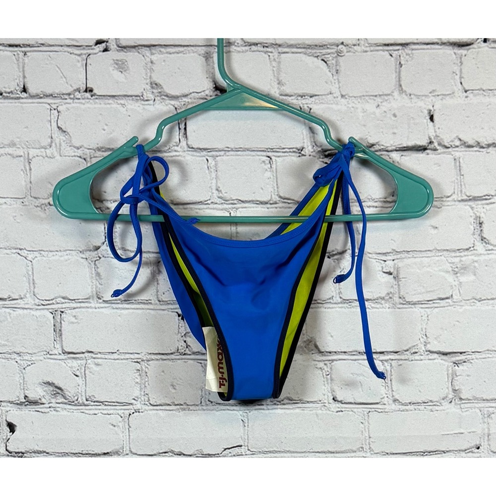 Aerie Swim Teeny Bikini Bottoms Tie Side Blue‎ Yellow L/G